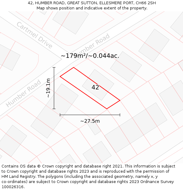 42, HUMBER ROAD, GREAT SUTTON, ELLESMERE PORT, CH66 2SH: Plot and title map