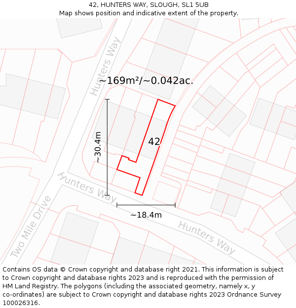 42, HUNTERS WAY, SLOUGH, SL1 5UB: Plot and title map