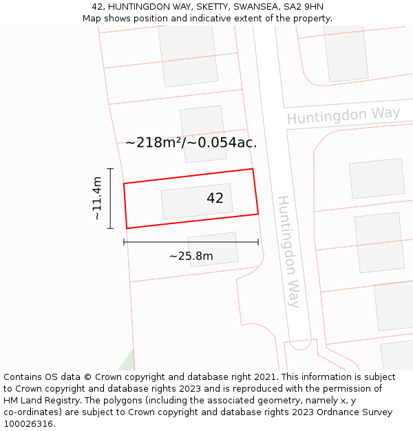 42, HUNTINGDON WAY, SKETTY, SWANSEA, SA2 9HN: Plot and title map