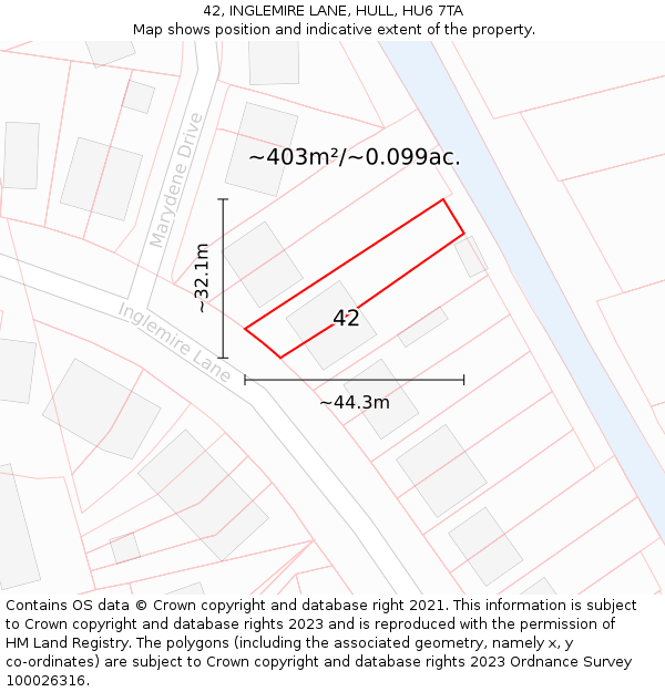 42, INGLEMIRE LANE, HULL, HU6 7TA: Plot and title map