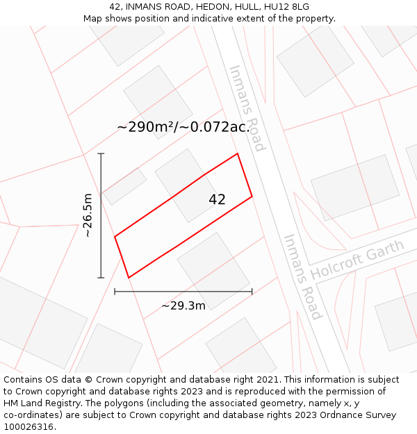 42, INMANS ROAD, HEDON, HULL, HU12 8LG: Plot and title map