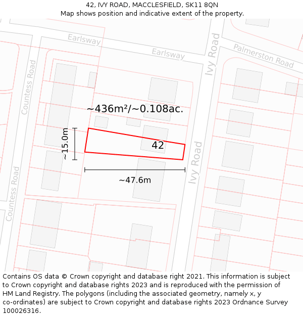 42, IVY ROAD, MACCLESFIELD, SK11 8QN: Plot and title map