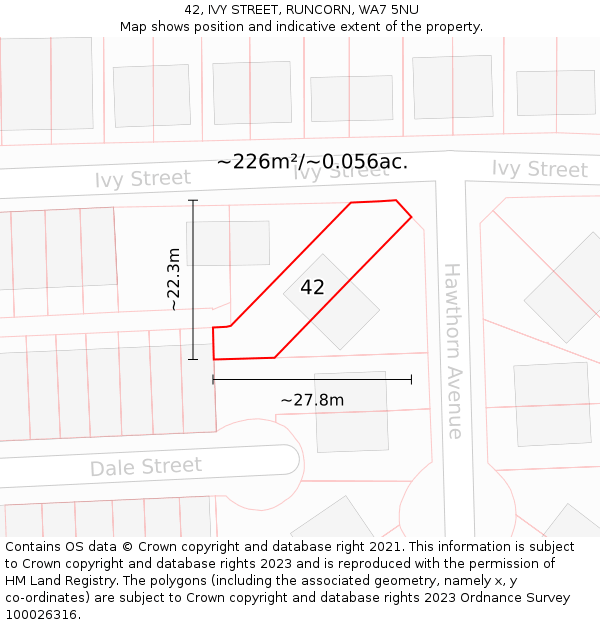 42, IVY STREET, RUNCORN, WA7 5NU: Plot and title map