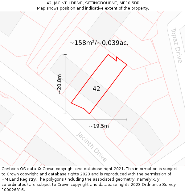 42, JACINTH DRIVE, SITTINGBOURNE, ME10 5BP: Plot and title map