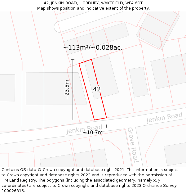 42, JENKIN ROAD, HORBURY, WAKEFIELD, WF4 6DT: Plot and title map