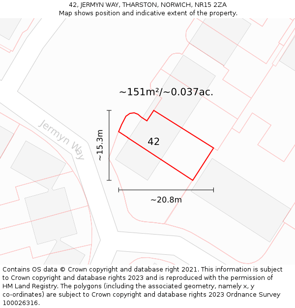 42, JERMYN WAY, THARSTON, NORWICH, NR15 2ZA: Plot and title map