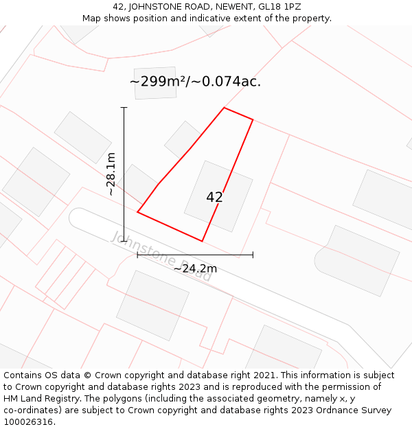 42, JOHNSTONE ROAD, NEWENT, GL18 1PZ: Plot and title map