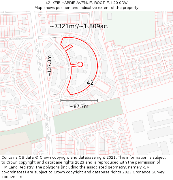 42, KEIR HARDIE AVENUE, BOOTLE, L20 0DW: Plot and title map