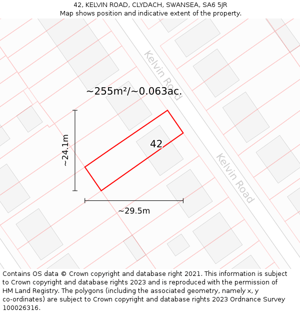 42, KELVIN ROAD, CLYDACH, SWANSEA, SA6 5JR: Plot and title map