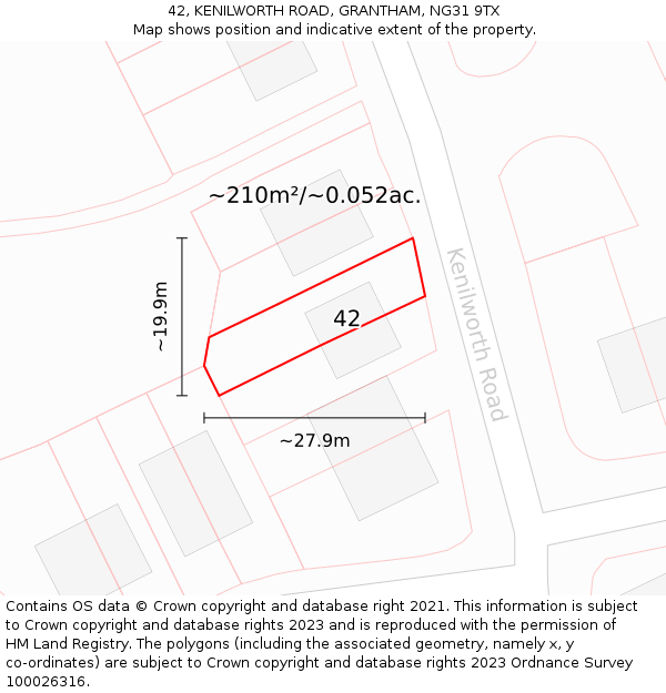 42, KENILWORTH ROAD, GRANTHAM, NG31 9TX: Plot and title map