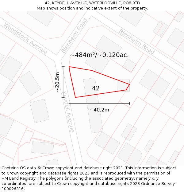 42, KEYDELL AVENUE, WATERLOOVILLE, PO8 9TD: Plot and title map