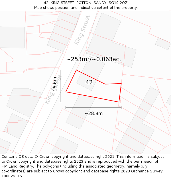 42, KING STREET, POTTON, SANDY, SG19 2QZ: Plot and title map