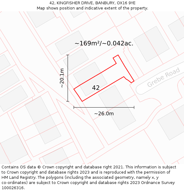 42, KINGFISHER DRIVE, BANBURY, OX16 9YE: Plot and title map