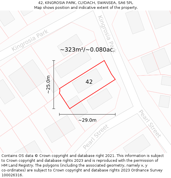 42, KINGROSIA PARK, CLYDACH, SWANSEA, SA6 5PL: Plot and title map