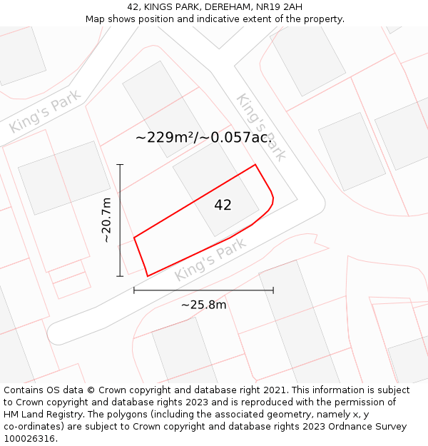 42, KINGS PARK, DEREHAM, NR19 2AH: Plot and title map