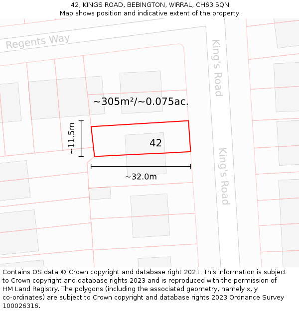 42, KINGS ROAD, BEBINGTON, WIRRAL, CH63 5QN: Plot and title map