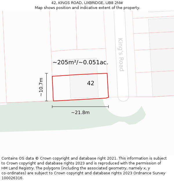 42, KINGS ROAD, UXBRIDGE, UB8 2NW: Plot and title map