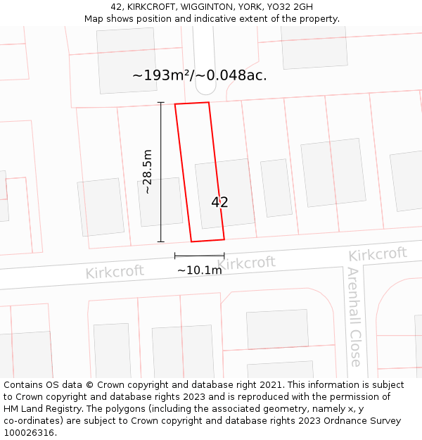 42, KIRKCROFT, WIGGINTON, YORK, YO32 2GH: Plot and title map