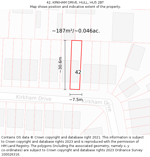 42, KIRKHAM DRIVE, HULL, HU5 2BT: Plot and title map