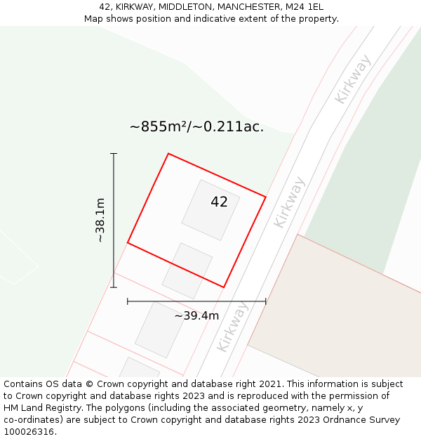 42, KIRKWAY, MIDDLETON, MANCHESTER, M24 1EL: Plot and title map