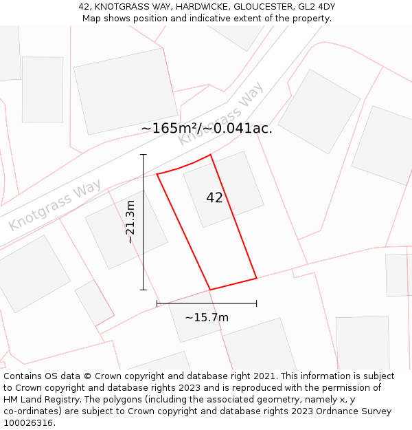 42, KNOTGRASS WAY, HARDWICKE, GLOUCESTER, GL2 4DY: Plot and title map