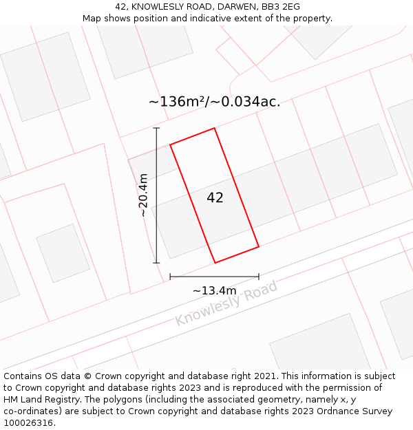 42, KNOWLESLY ROAD, DARWEN, BB3 2EG: Plot and title map