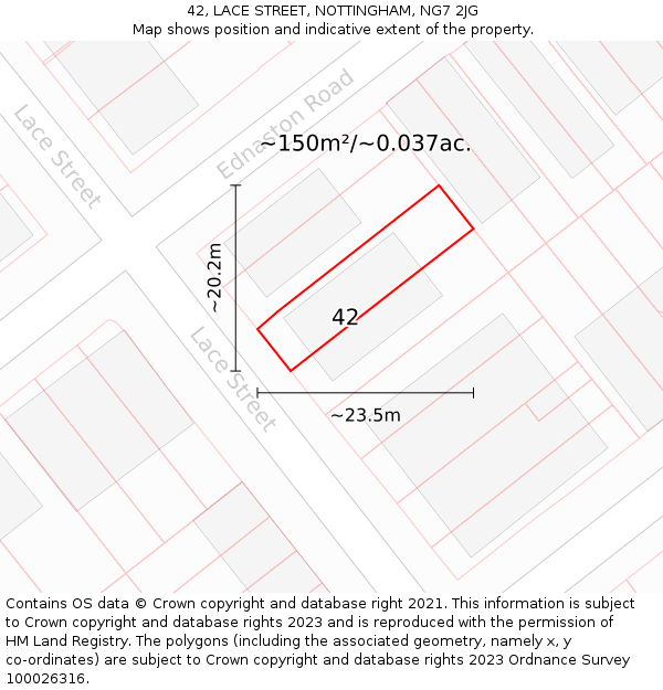 42, LACE STREET, NOTTINGHAM, NG7 2JG: Plot and title map