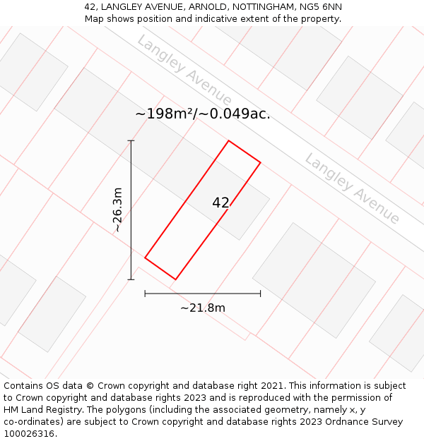 42, LANGLEY AVENUE, ARNOLD, NOTTINGHAM, NG5 6NN: Plot and title map