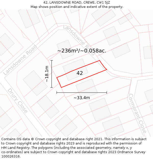 42, LANSDOWNE ROAD, CREWE, CW1 5JZ: Plot and title map