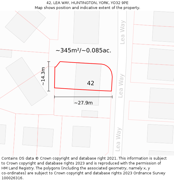 42, LEA WAY, HUNTINGTON, YORK, YO32 9PE: Plot and title map