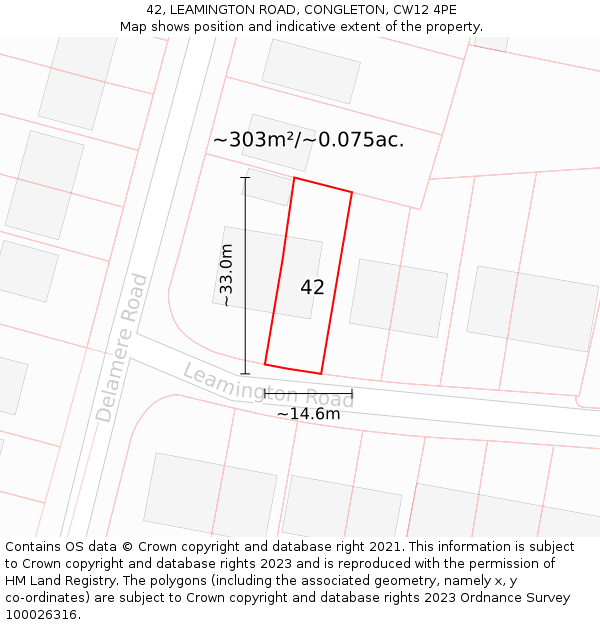 42, LEAMINGTON ROAD, CONGLETON, CW12 4PE: Plot and title map