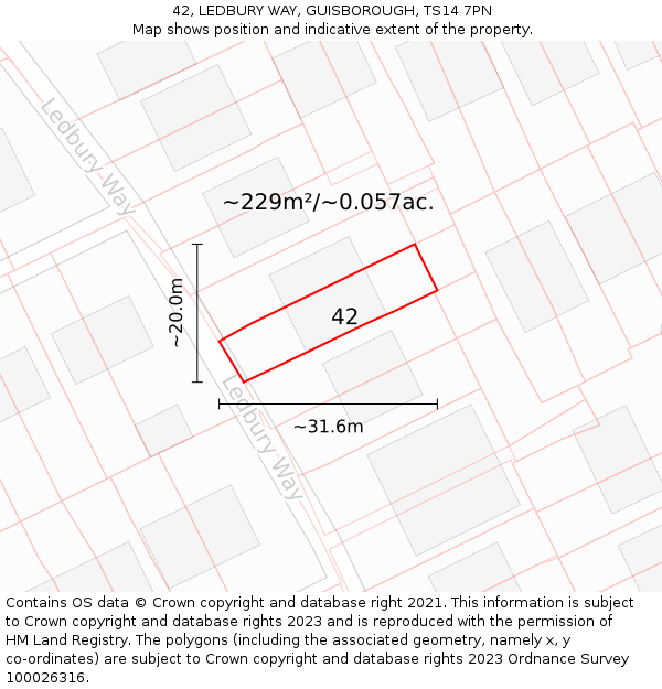 42, LEDBURY WAY, GUISBOROUGH, TS14 7PN: Plot and title map