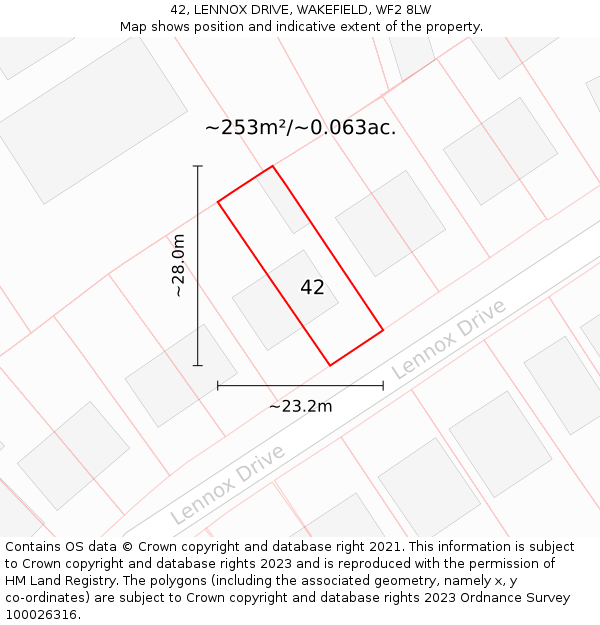 42, LENNOX DRIVE, WAKEFIELD, WF2 8LW: Plot and title map