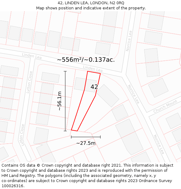 42, LINDEN LEA, LONDON, N2 0RQ: Plot and title map