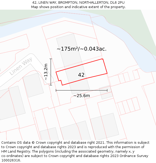 42, LINEN WAY, BROMPTON, NORTHALLERTON, DL6 2PU: Plot and title map