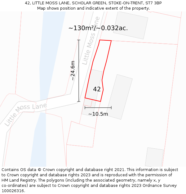 42, LITTLE MOSS LANE, SCHOLAR GREEN, STOKE-ON-TRENT, ST7 3BP: Plot and title map