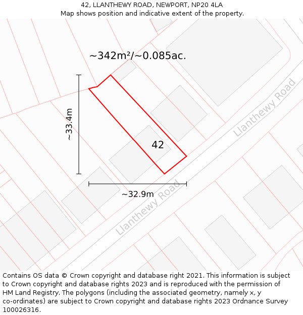 42, LLANTHEWY ROAD, NEWPORT, NP20 4LA: Plot and title map