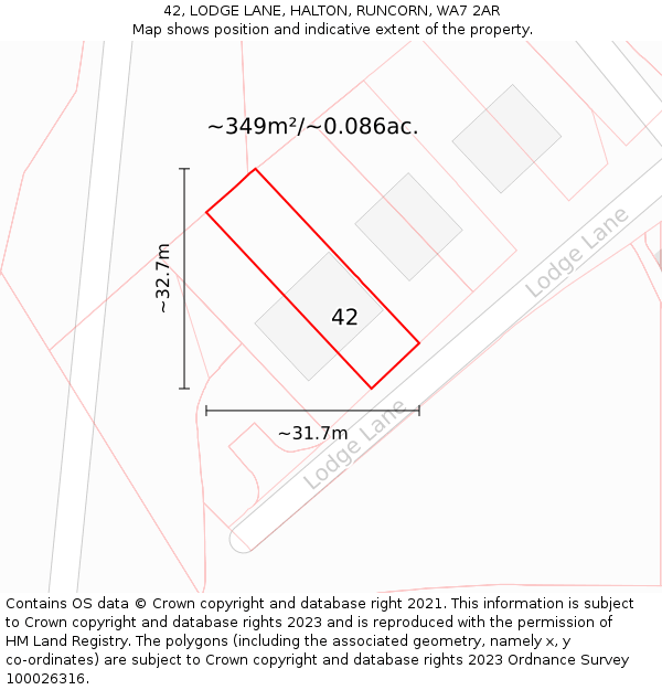 42, LODGE LANE, HALTON, RUNCORN, WA7 2AR: Plot and title map