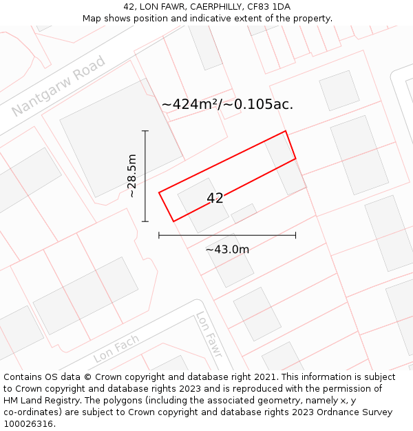 42, LON FAWR, CAERPHILLY, CF83 1DA: Plot and title map