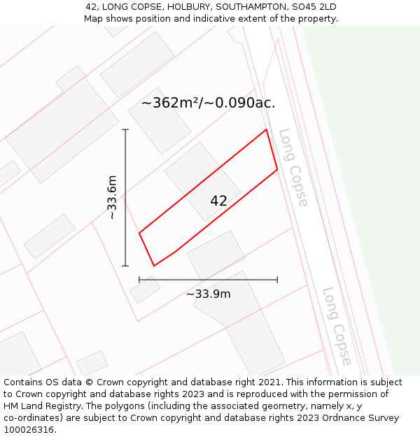 42, LONG COPSE, HOLBURY, SOUTHAMPTON, SO45 2LD: Plot and title map