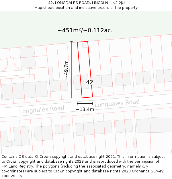 42, LONGDALES ROAD, LINCOLN, LN2 2JU: Plot and title map