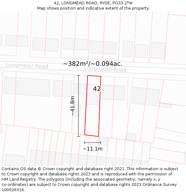 42, LONGMEAD ROAD, RYDE, PO33 2TW: Plot and title map