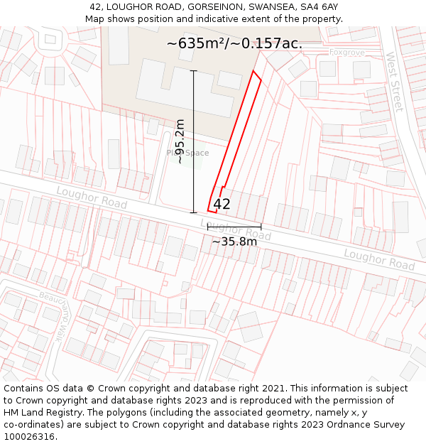 42, LOUGHOR ROAD, GORSEINON, SWANSEA, SA4 6AY: Plot and title map