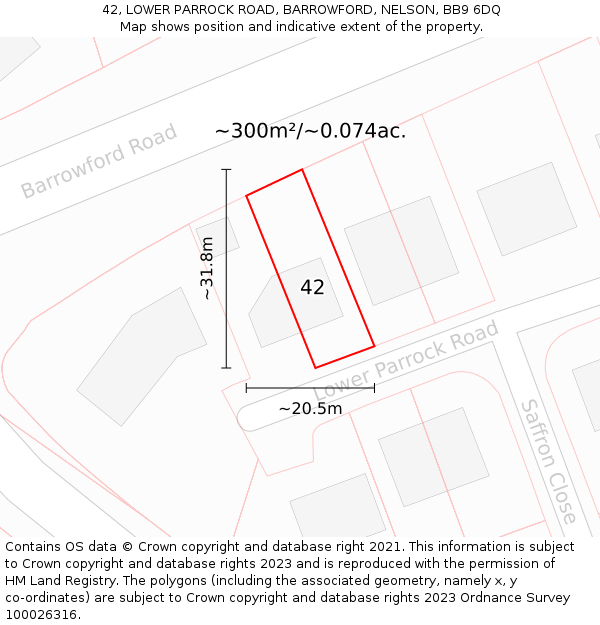 42, LOWER PARROCK ROAD, BARROWFORD, NELSON, BB9 6DQ: Plot and title map