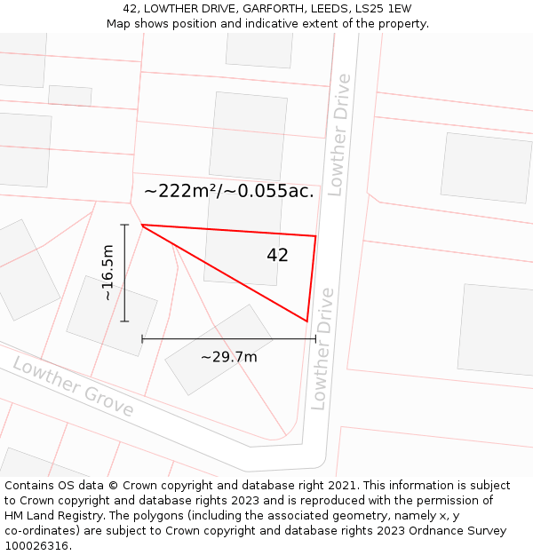 42, LOWTHER DRIVE, GARFORTH, LEEDS, LS25 1EW: Plot and title map