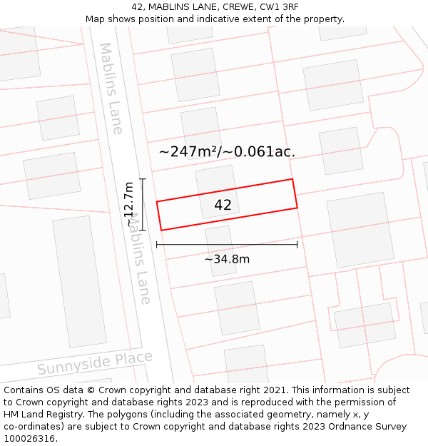 42, MABLINS LANE, CREWE, CW1 3RF: Plot and title map