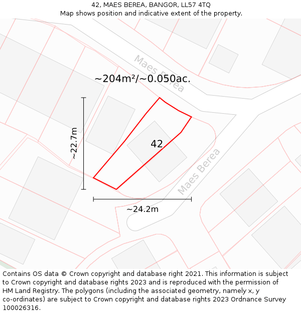 42, MAES BEREA, BANGOR, LL57 4TQ: Plot and title map