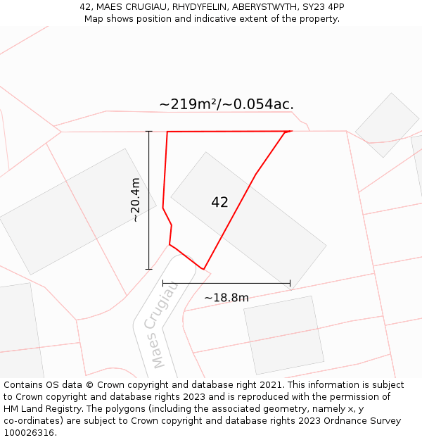 42, MAES CRUGIAU, RHYDYFELIN, ABERYSTWYTH, SY23 4PP: Plot and title map