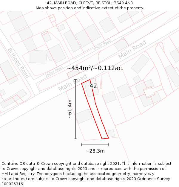 42, MAIN ROAD, CLEEVE, BRISTOL, BS49 4NR: Plot and title map