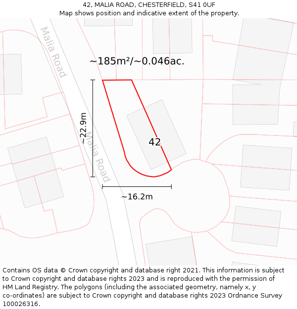 42, MALIA ROAD, CHESTERFIELD, S41 0UF: Plot and title map